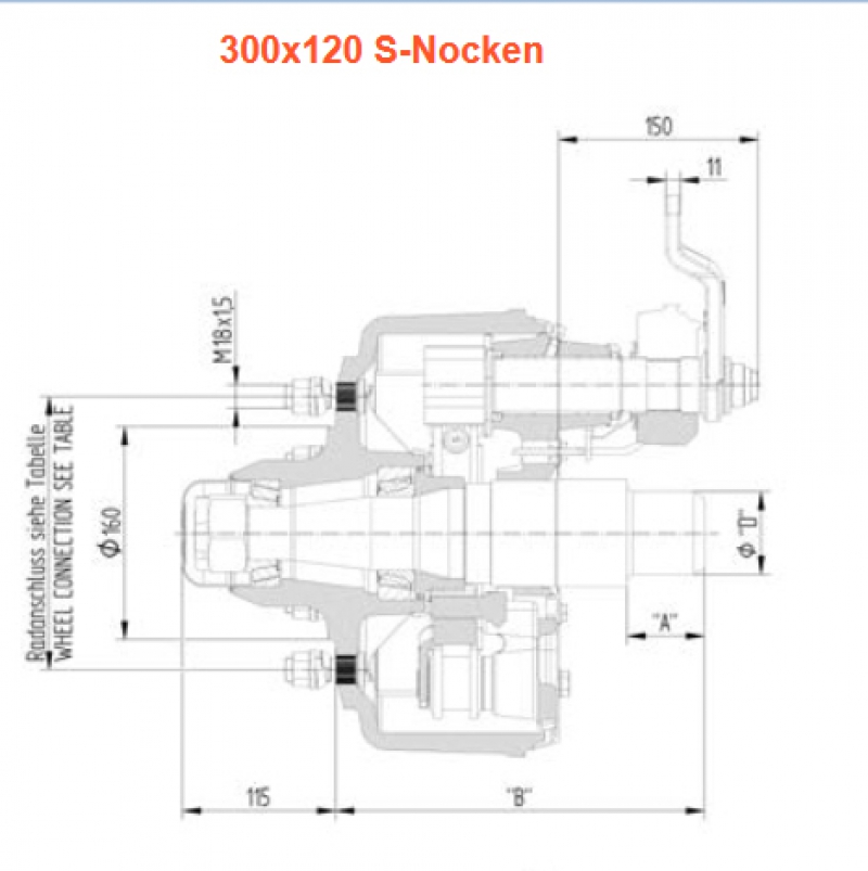 KNOTT Bremsstummel 300 x 120 mm rechts mit S-Nocken